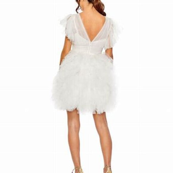 Mac Duggal NWT White Tulle Flutter Sleeve Ruffle Mini Gown Dress Size 6 #20505 - Picture 2 of 6